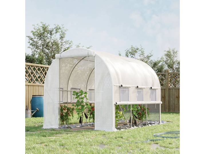 Outsunny Serre Tunnel 6m² PE Acier Galvanisé Blanc
