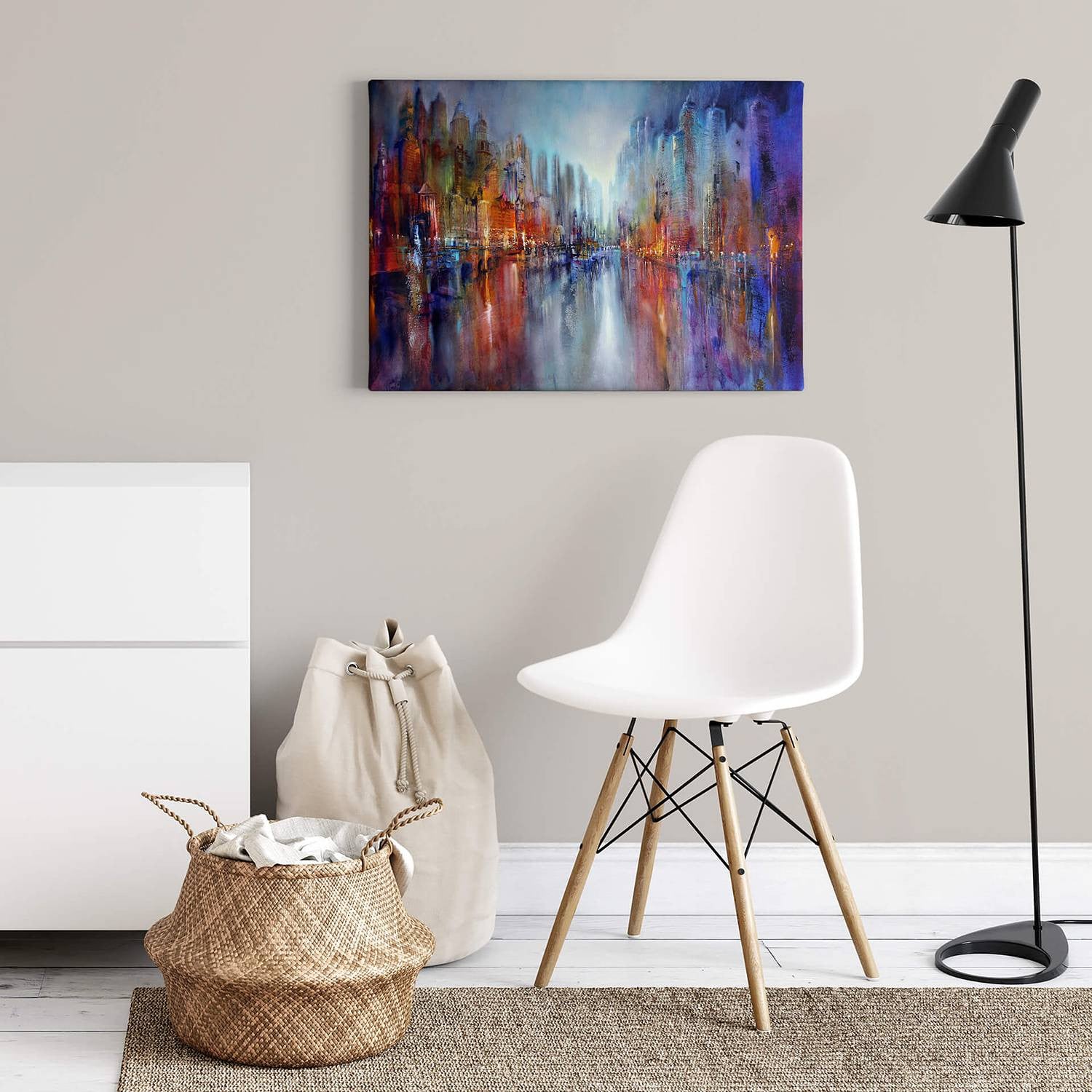 home24 Afbeelding City On The River blauw, B: 70 cm x H: 50 cm
