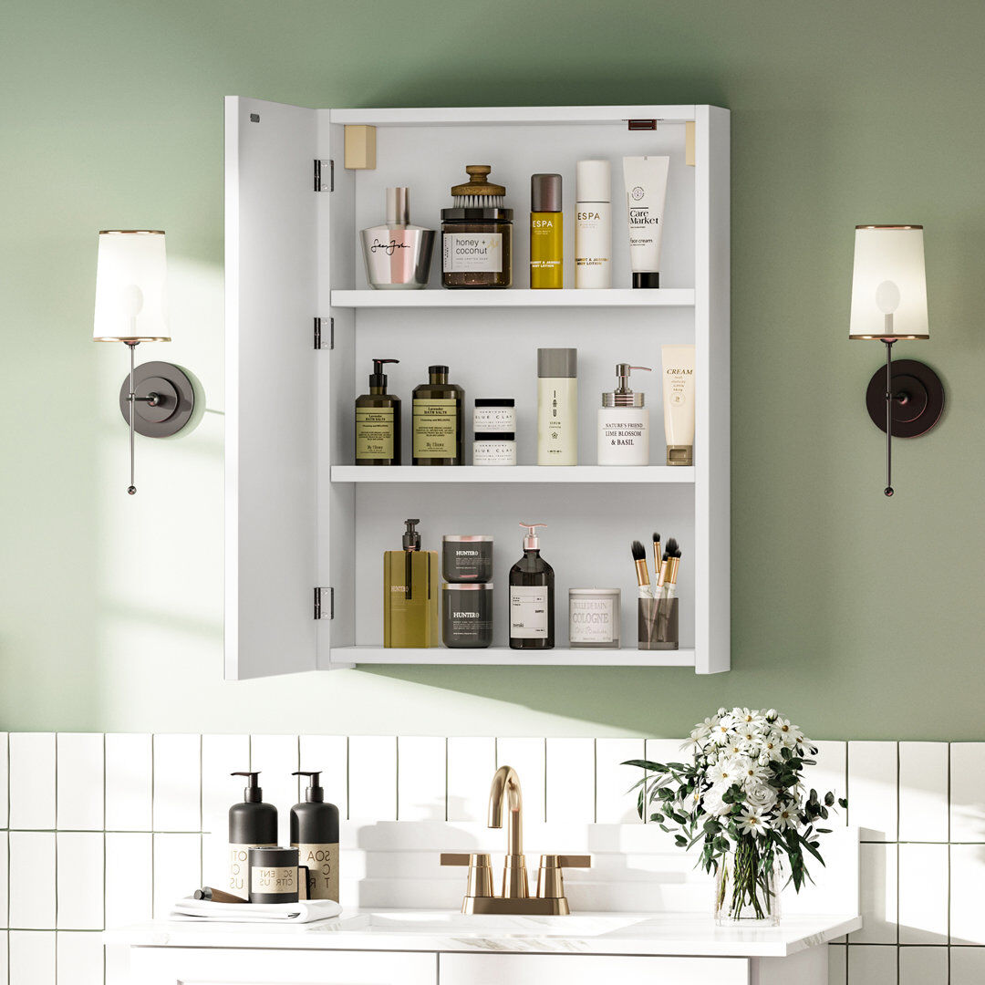 17 Stories 1270 mm W 1778 mm H Mirrored Bathroom Cabinets with Mirror and 2 Adjustable Shelves Natural 70mm H