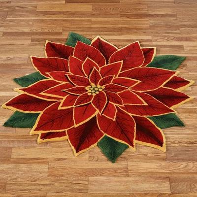 Touch of Class Elegant Poinsettia Round Rug Dark Red, 5' Round, Dark Red