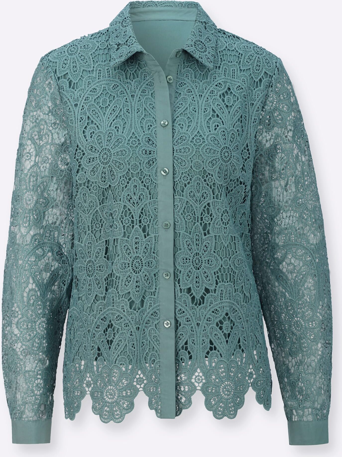 Spitzenbluse LADY, Damen, Gr. 36, grün (jade), 100% Polyester, unifarben, Blusen Spitzenbluse jade 36