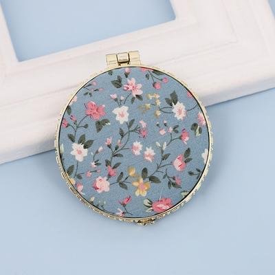 Fusion Finds Vintage Floral Compact Makeup Mirror Portable Pocket Mirror With Dual Sided Folding Design round blue