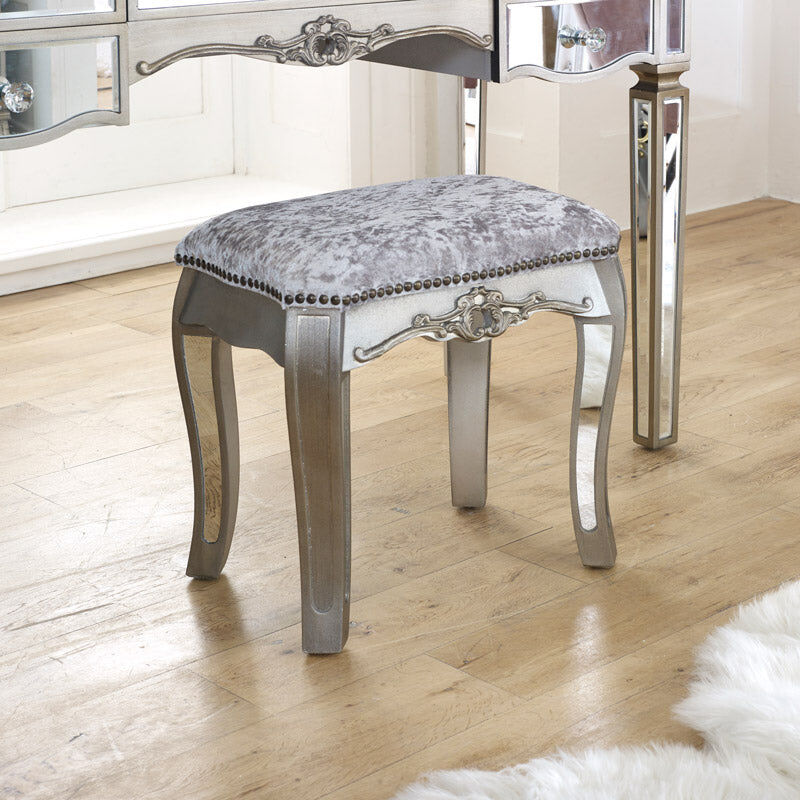 Large Mirrored Dressing Table, Mirror & Stool Set - Tiffany Range Wood, Glass, Fabric