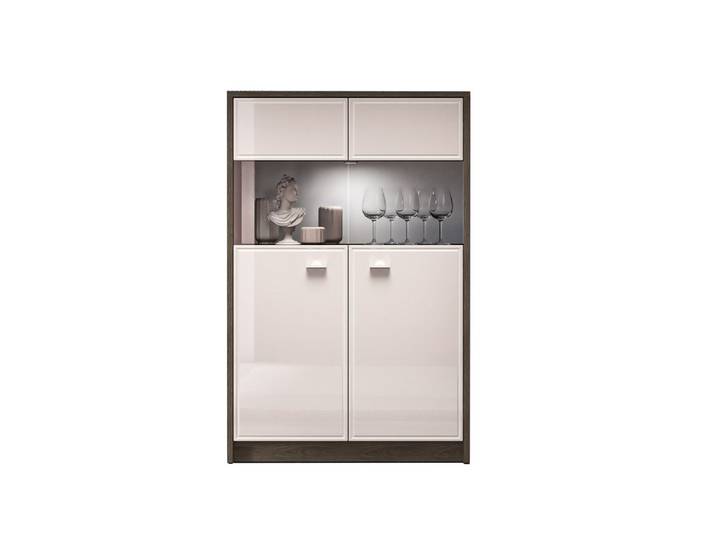 Lomadox Highboard ALESSANDRIA-131, in Beige Hochglanz mit Eiche, inkl. LED Beleuchtung