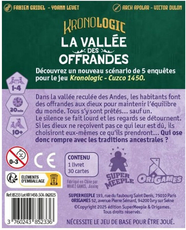 Origames Kronologic : Extension La Vallée des Offrandes - Cuzco 1450