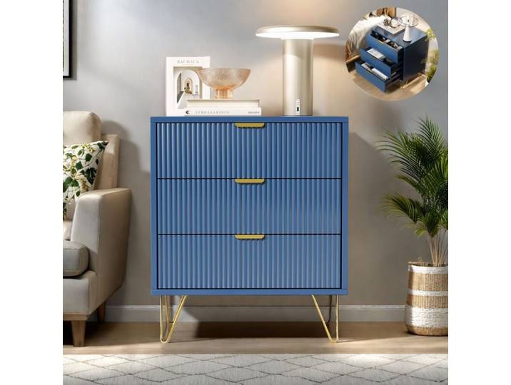Commode - Commode à trois tiroirs - Meuble de rangement - Bleu foncé - 40 × 60 × 70 cm