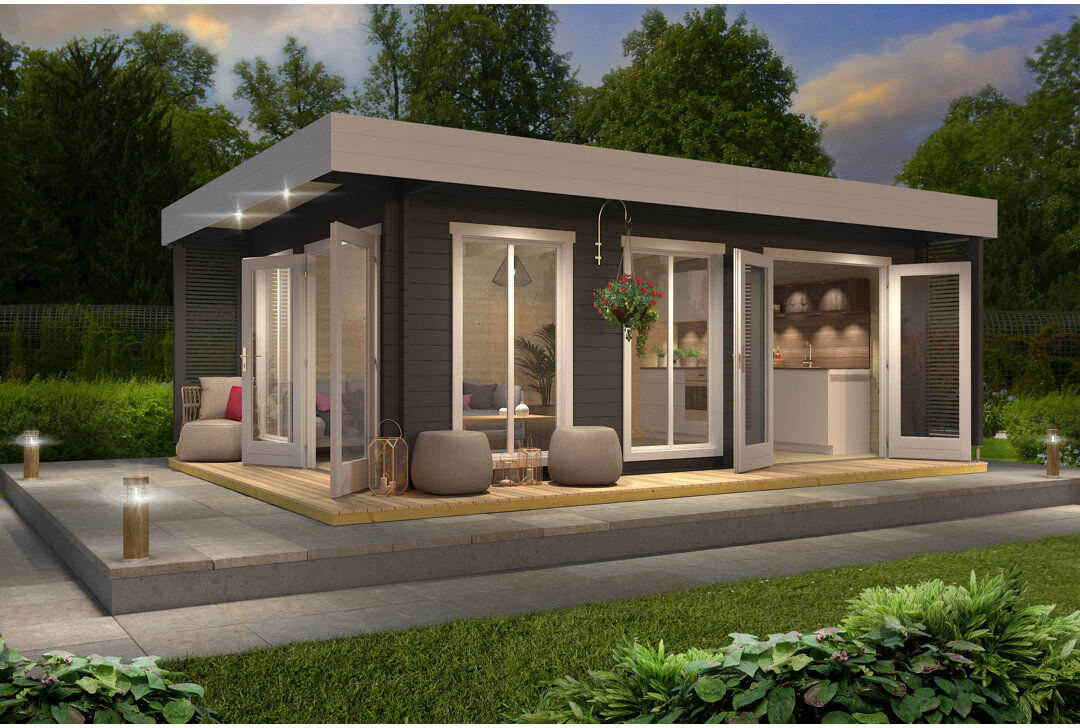 Lasita Maja Lasita Dominica 19 x 13 Ft. Premium Log Cabin With Tempered Double Glazing (40mm) DOMINICA CARBON GREY
