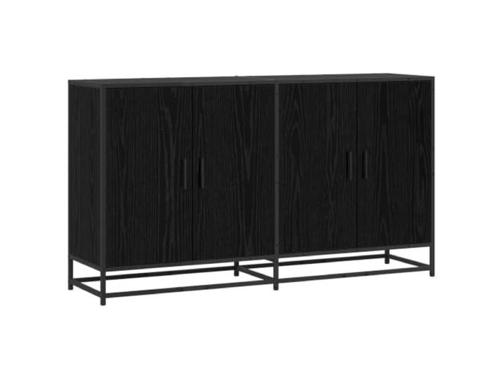 KPOTUERTU Sideboard Schwarze Eiche 134 x 35 x 76 cm Holzwerkstoff Schwarze Eiche, Holzwerkstoff, umkehrbare Türmontage, 90°-Schwenktüren, schwarze Stangengriffe, Regalbretter, feuchtes Tuch