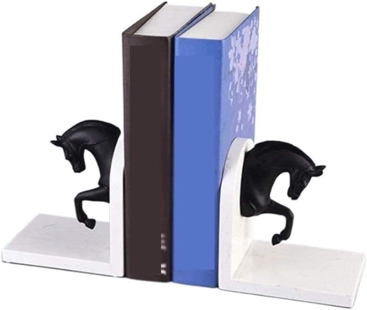 Decoratieve Boekensteunen Paard - Handgesneden Hars - Zwart