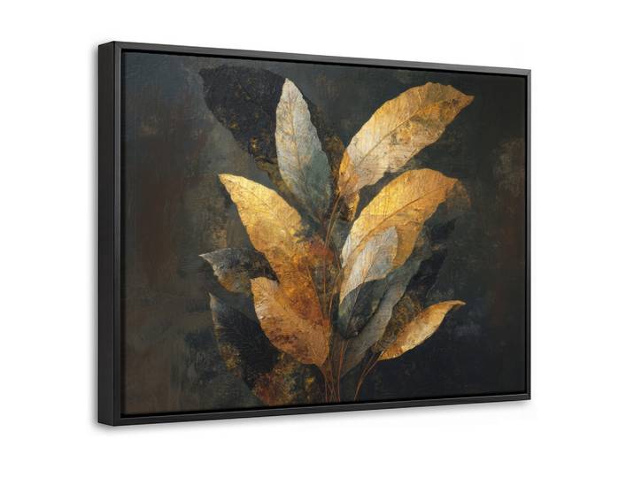 MuchoWow Leinwand Bilder mit Rahmen - Golden Leaf Komposition - Botanical Luxury - 40x30, Goldfarben, Rechteckig, 40x30 cm, gerahmt, Bilder & Rahmen, Bilder, Leinwandbilder