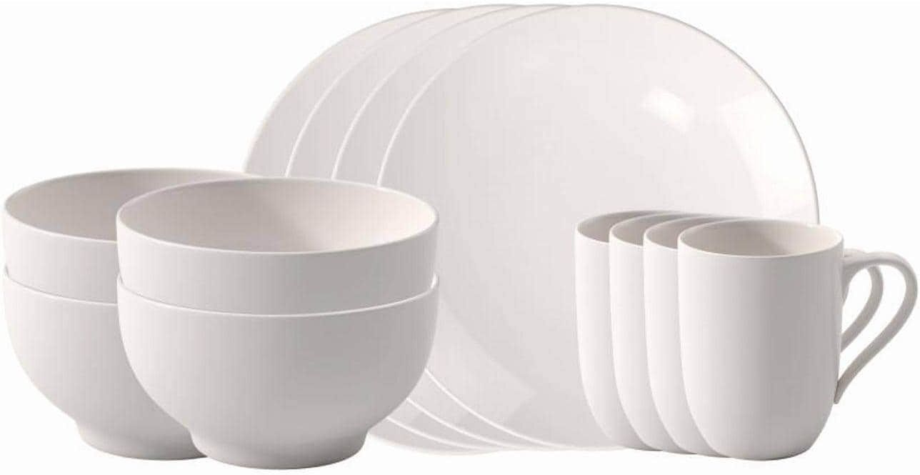 Geschirr-Set VILLEROY & BOCH "For Me 12-teilig Set 1 Stück", weiss (weiß), Porzellan, Geschirr-Sets, Geschirr-Set weiß Einheitsgröße