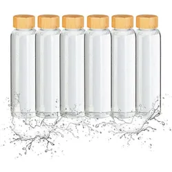 Relaxdays 6x Trinkflasche mit Bambusdeckel 500ml Hellbraun,Schwarz,Transparent