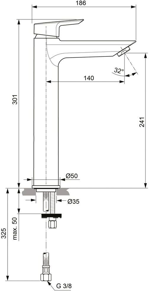 Ideal Standard Einhebel-Waschtischarmatur mit verlängertem Sockel