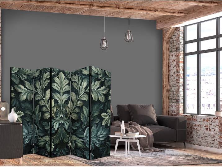 Akustik-Paravent Dark Green Leaves Andere Grün 225 x 172cm