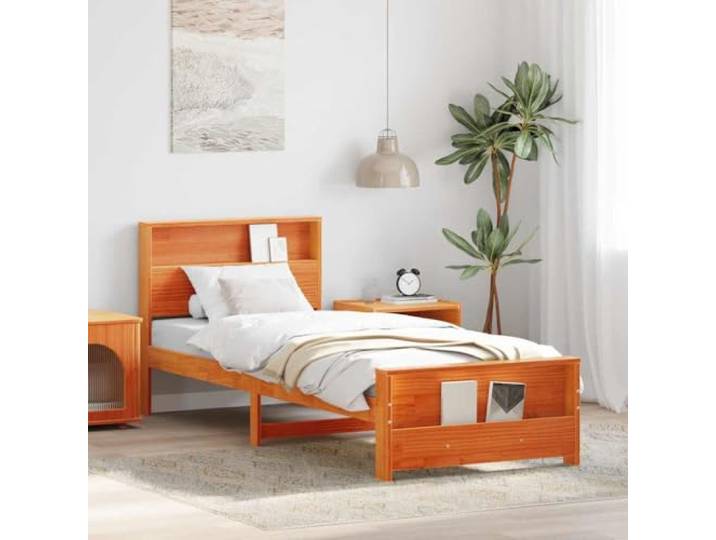 RJPLMFV Bettgestell, massives Kiefernholz, 80 x 200 cm, Braun Lattenrost inklusive, modernes Design, pflegeleicht, für jede Matratze