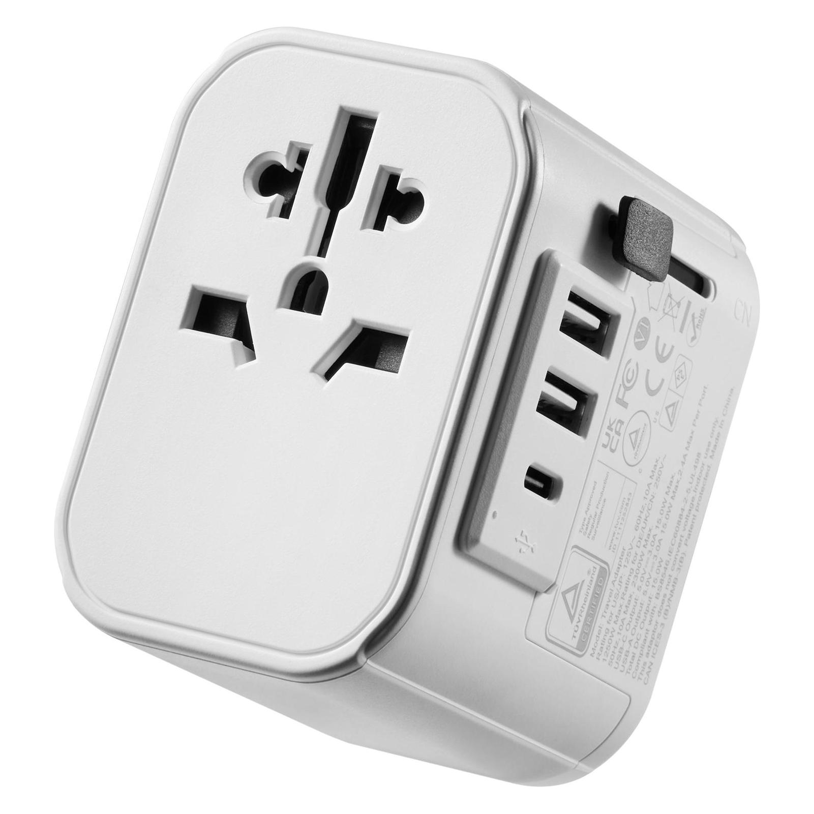 Ewent Adaptador De Viaje 2 Puertos USB Y Tipo-C Usa/Uk/Aus/China (EW1475)