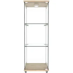 OKWISH Glasvitrine aus MDF und Hartglas, Natur, 36,5x42,5x120 cm, LED-Beleuchtung und Staubschutz