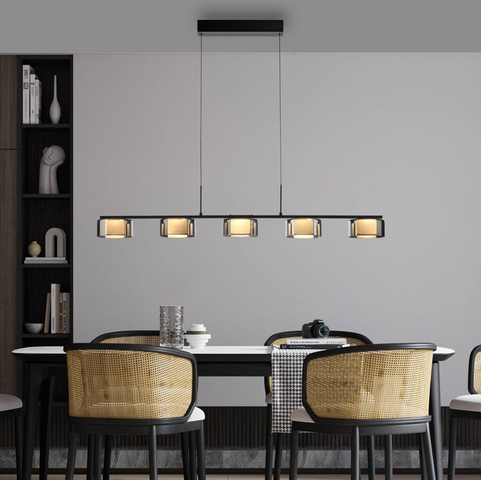 Paul Neuhaus Glass Pendant Light Rika, dimmable, Black, Living / Dining Room, Glass, Modern, Ceiling Light