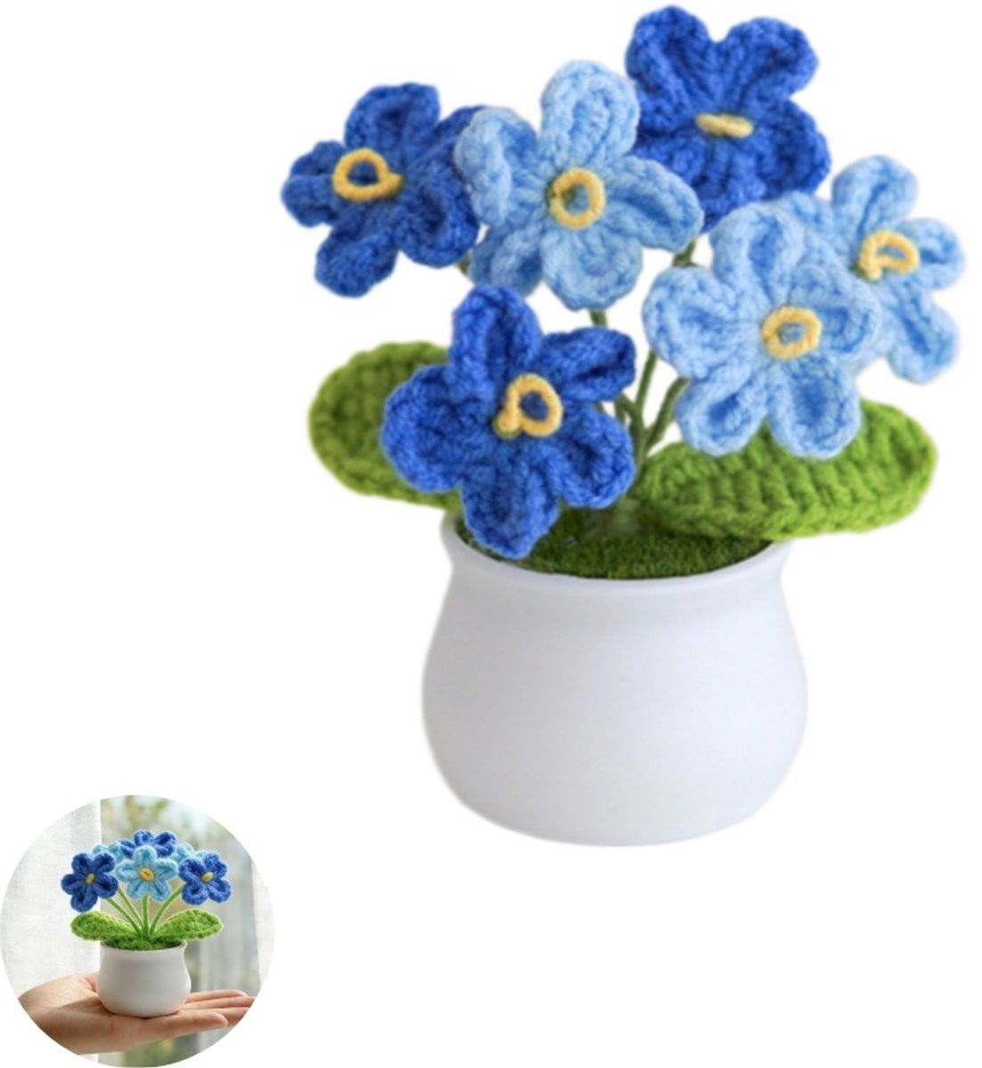 Handgemaakt gehaakt bloemenornament Vergeet-me-niet in verloopblauw