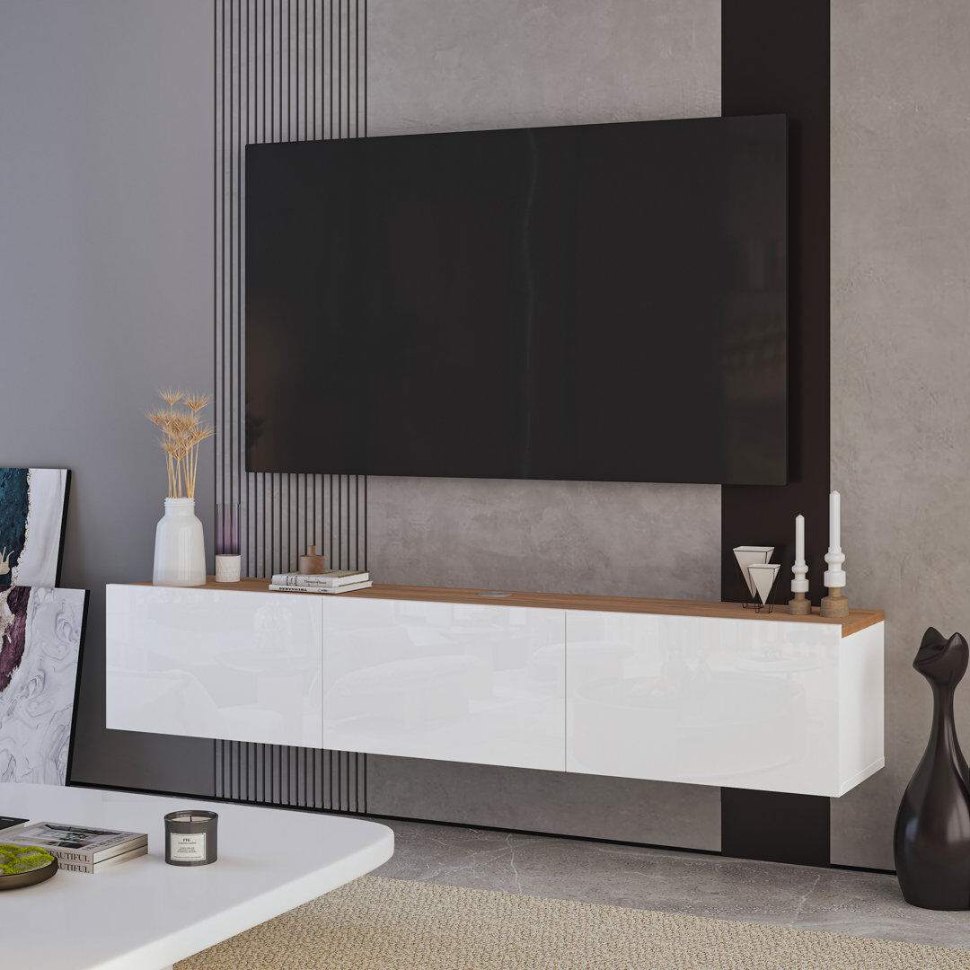 Brayden Studio Beverlie TV Stand for TVs up to 78" Glossy White/Brown 78"