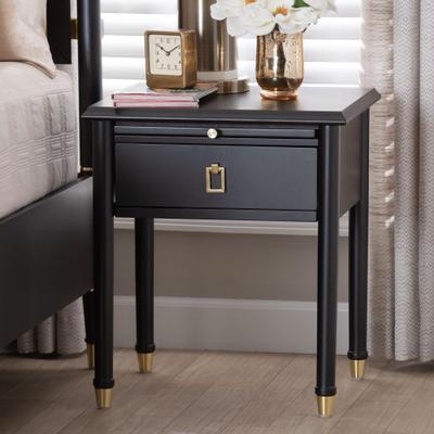 Tamra Black Wood Nightstand with Pullout Shelf by Baxton Studio in Black (Size OS)