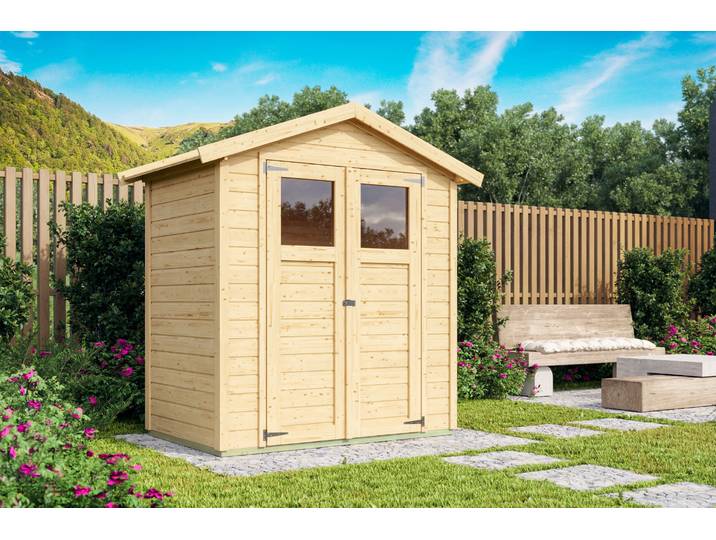 Gartenhaus KONIFERA Socorro 1 , beige (naturbelassen), ohne Fußboden, selbstklebende Dachbahnen, Massivholz, Gartenhäuser, Gartenhaus