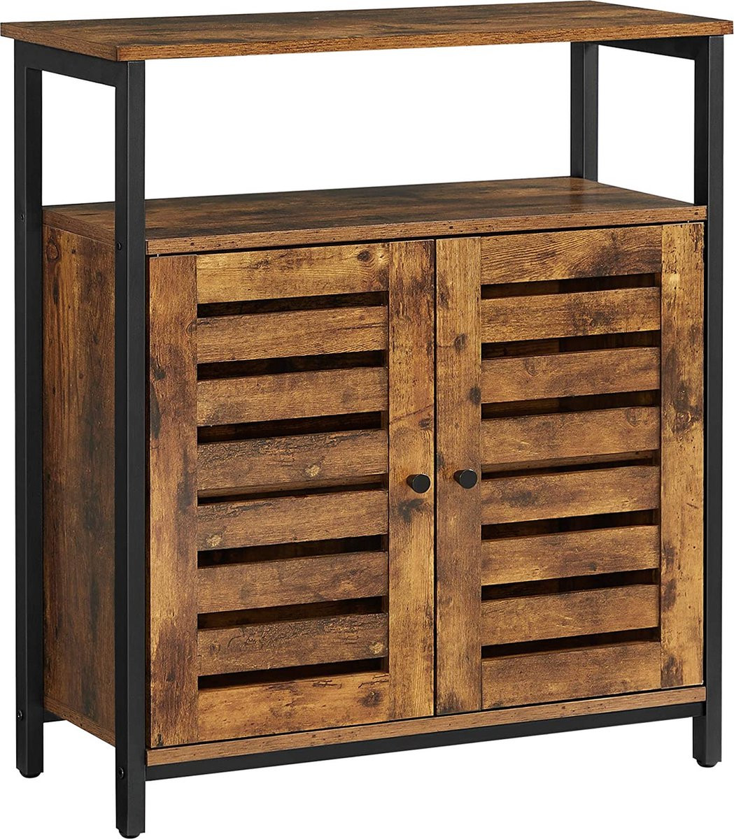 Multifunctioneel dressoir met lamellendeuren en plank in donkerbruin, industrieel ontwerp LSC76BX