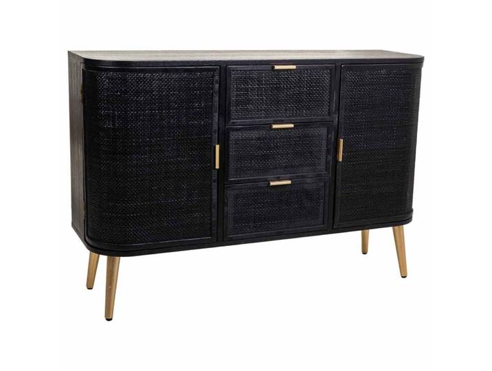 Buffet bois et rotin noir et doré 115x35x77cm