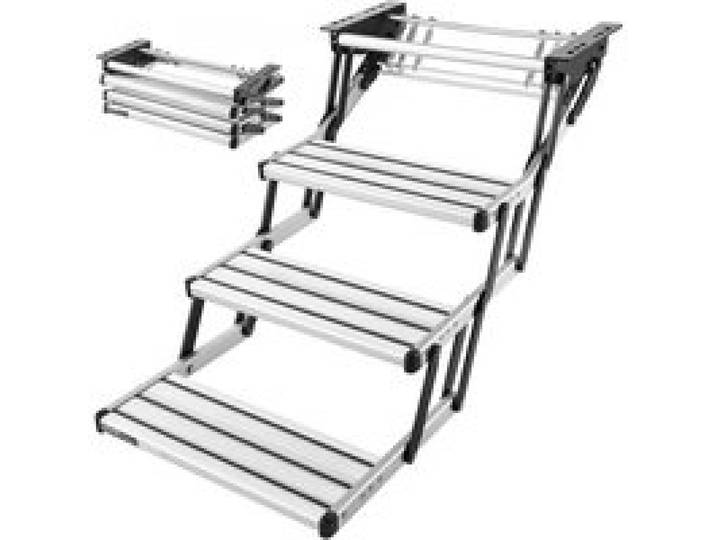 VEVOR Escalier Pliable à 3 Marches, Marchepied Rétractable Manuel,Structure en Acier, Marches Télescopiques Antidérapantes en Alliage d'Aluminium, pour Camping-car Caravane Remorque, Capacité 200 kg