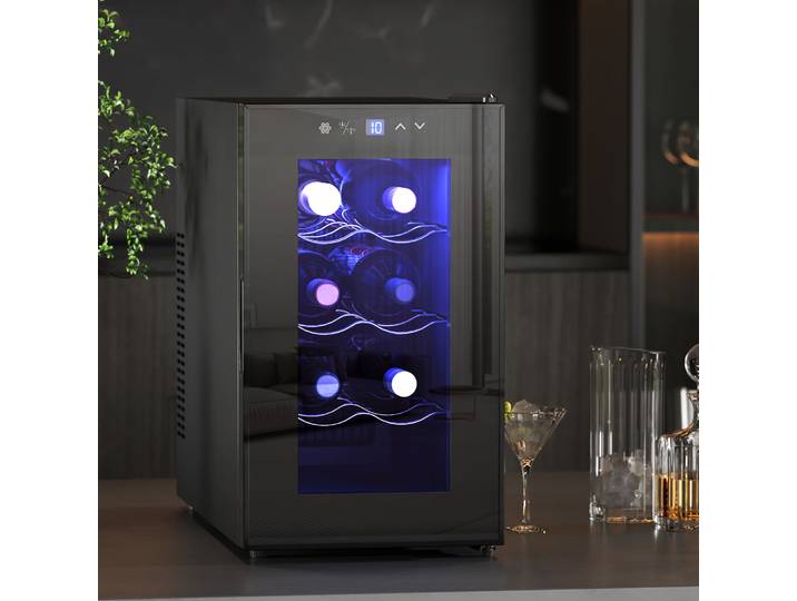 HOMCOM Cave à Vin 8 Bouteilles 21L Température Réglable Noir