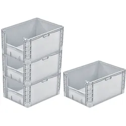 PROREGAL 4x Euro-Norm Großbehälter Insight | HxBxT 42x60x80cm | 168 Liter | Grau  | Eurobehälter, Transportbox, Transportbehälter