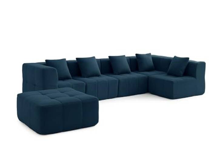MILYsofa Modulares Wohnlandschaft, 5-Sitzer mit Ottomane, Bouclé-Bezug Tiefblau, 6-teilig, Abnehmbare Kissenbezüge (Tiefblau, Wohnlandschaft)