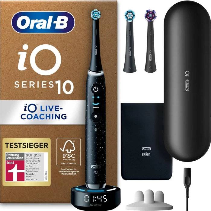 Oral-B iO 10 Elektrische Zahnbürste incl. 3 Aufsteckbürsten und Reiseetui Cosmic Black