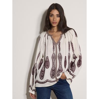 Shirtbluse APRICOT "Boho Bluse", Damen, Gr. 14, weiß (cream), gewebt, , Modisch, lässig geschnitten, V-Ausschnitt, mit Ärmelbesatz Gerade, Blusen, mit Stickerei