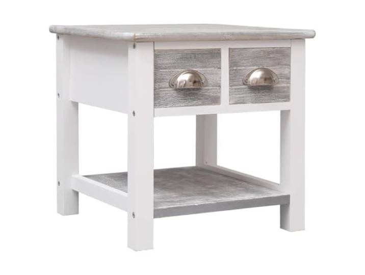 HEFZGDB Beistelltisch Grau 40x40x40 cm aus Paulownia Holz mit 2 Schubladen und Bodenablage, robuster Couchtisch Nachttisch Telefontisch mit Stabiler Tischplatte für Dekoration,