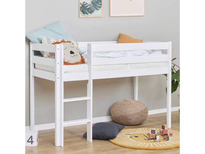 Mid.you Hochbett, Weiß, Holz, Kiefer, H2, Höhe ca. 9 cm, 90x200 cm, für Rollrost geeignet, Kinderzimmer & Jugendzimmer, Kindermöbel, Kinderbetten, Hochbetten
