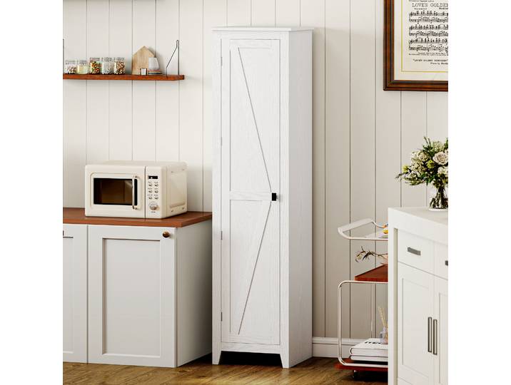 HOMCOM Armoire Buffet Cuisine Bois Blanc 170cm 2 Étagères Ajustables