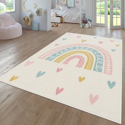 Paco Home Kids Rug with Rainbow and Hearts in Pastel Colors