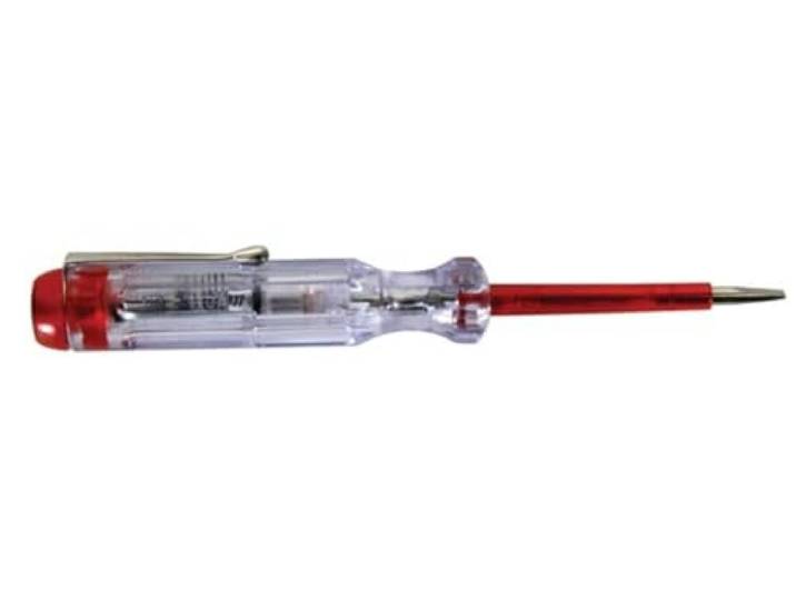 Perel Spanningszoeker, spanningstester, fasetester, voltage tester, schroevendraaier sleufkop, indicatie via neonlampje, 120-250 V, transparant, chroom-vanadiumstaal (CrV)