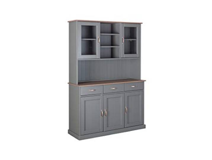 Inter Link – Vitrinenschrank – Buffet-Schrank – Esszimmerschrank – Geschirrschrank - Laudhausstil – Massivholz FSC – 5 Türen – 3 Schubladen – Luzerna 6.1 - Grau/Sepia