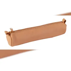 Clairefontaine 6x kleines Schlampermäppchen rund aus Leder Naturton Ø3 ,5x18cm - Natur 8303C