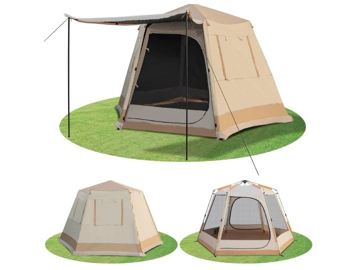 4-6 Persoons Campingtent Dubbele Laag Waterdichte Winddichte Familietent met Draagtas UV-Bescherming 50+ Beige