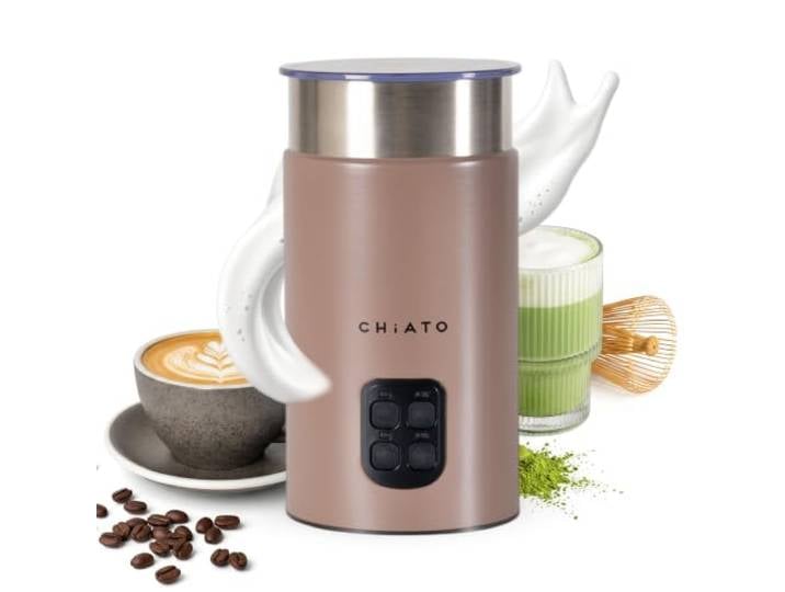 CHiATO milkPLAY Mousseur à lait électrique et mousseur à lait 4 en 1 pour mousse froide\, matcha\, cacao et latte macchiato (marron)
