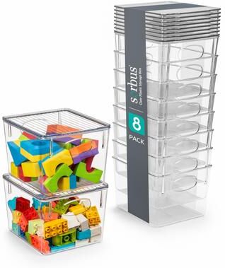 Sorbus Large Storage Clear Containers with Lids Toy Bins and Organizers, Medium - 8 Pk