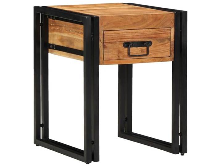 LMTYOENFG Beistelltisch Massivholz Akazie mit Schublade 40x40x50cm Kompakter Nachttisch aus Echtholz Akazie mit schwarzem Metallgestell und Schublade für Schlafzimmer und Wohnzimmer.