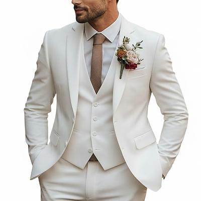 Herren Lässig Geschäft Smokings Partyanzüge Gekerbtes Revers Weiß Braun Täglich Formell Herbst Frühling, Herbst, Winter, Sommer Einfarbig Schmale Passform 3-teilig Einreihige Zwei-Knopf-Jacke