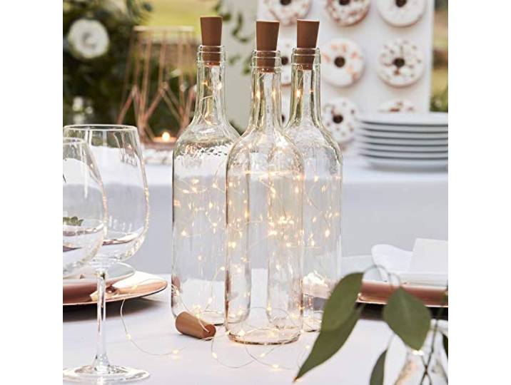 Ginger Ray Botanische bruiloft kurk fles lichten tafel decoratie 3 Pack bruiloft