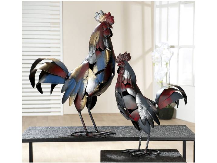 Tierfigur GILDE Figur Hahn Otto , bunt (mehrfarbig), B:38,5cm H:50cm T:15cm, Metall, Dekofiguren, Tierfigur