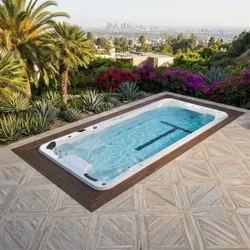 vivo spa® WaterFit 1 Swim Spa – White Marble (Standard) / Dark Grey Oak / ThermGUARD Abdeckung & DuraStep PRO Treppe