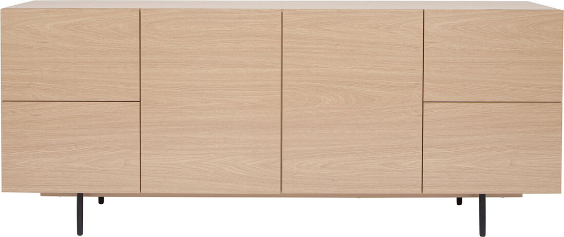Miliboo Design-Sideboard aus hellem Eichenfurnier und schwarzem Metall, 2 Türen, 4 Schubladen B180 cm ALASKA